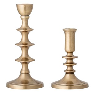 Decorative Metal Taper Holders <b>Brass</b> <b>Candlestick</b> Holder Set of 2 Tall and Short Gold Finish - Product Image 1