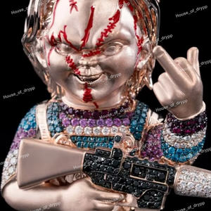 Collar con Colgante de Muñeco Chucky con Diamantes Moissanite, Chapado en Plata 925, Estilo Hip Hop, Elegante Collar de Terror - Product Image 2