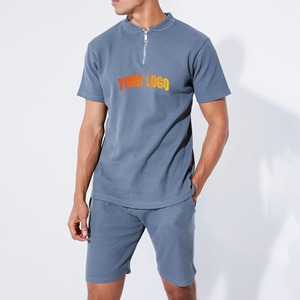 เสื้อยืดและกางเกงขาสั้นผ้าฝ้ายลายทางสำหรับผู้ชาย ชุดลำลองใส่สบายระบายอากาศได้ดี สีขาว - Product Image 5