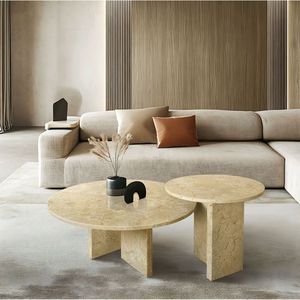 Tavolino da caffè in marmo naturale oro giallo Beige elegante tavolo in pietra - Product Image 5