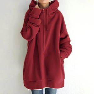 Sweat-shirts à capuche zippés respirants pour femmes, style streetwear, coupe oversize, pour l'automne, décontractés, longs, en polaire, avec poches - Product Image 1