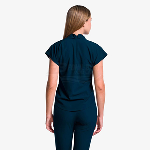 Blouse d'hôpital pour personnel médical, femme, bleu foncé, manches courtes, tissu polyester tissé. - Product Image 3