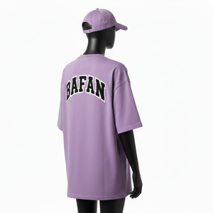 Camiseta Extra Grande para Mujer, de Algodón, Tejido Jersey Sencillo, Transpirable, Color Morado, con Logotipo Chenille Personalizado - Product Image 5