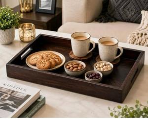 Plateau de rangement ovale en bois pour cuisine, finition polie, design classique, passe au lave-vaisselle, utilisation sur table, compartiment unique - Product Image 2