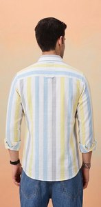 <b>Men's</b> <b>Yellow</b> Blue <b>Checks</b> Double Breasted Woven Cotton Casual <b>Shirt</b> Full Sleeve Turn-down Collar Breathable Summer Style Enovate - Product Image 2