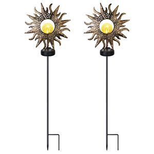 Lampada Solare IP54 Impermeabile a Forma di Luna e Stella, Globo in Vetro Craquelé con Picchetto in Ferro, Luci Solari da Giardino per Vialetti - Product Image 1