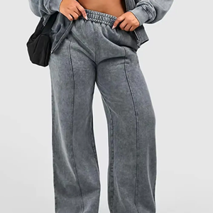 Conjunto Deportivo de Dos Piezas para Mujer, Color Gris, Felpa, Corte Holgado, Casual, Color Sólido, Transpirable, para Todas las Temporadas - Product Image 5