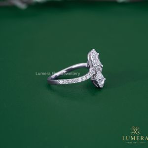 Three Stone Lab Grown <b>Diamond</b> <b>Ring</b> Marquise Heart Oval 18K White Gold Pave Engagement <b>Ring</b> for Women - Product Image 6