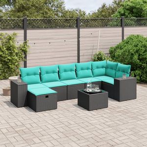 Juego de sofás de patio de ratán sintético negro de 8 piezas con cojines, elegantes muebles de exterior - Product Image 1