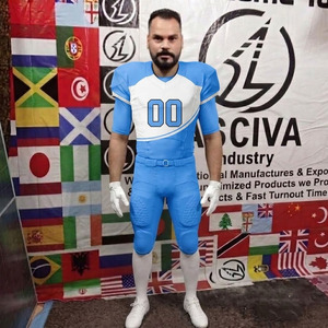 Ensemble d'uniformes de football américain avec nom et numéro d'équipe personnalisés, bleu ciel et blanc, style professionnel, 100% polyester, manches courtes, grandes tailles - Product Image 1