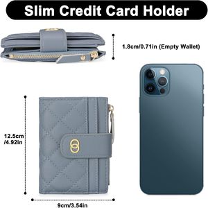 Portefeuille fin en cuir pour femme avec fermeture éclair et porte-monnaie, petit porte-cartes de crédit avec fenêtre d'identification - Product Image 3