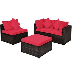Juego de Muebles de Ratán para Patio de 4 Piezas - Sofás Esquineros, Mesa y Otomana con Cojines y Almohadas, Espacio de Vida al Aire Libre - Product Image 4
