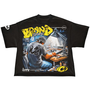 <b>Men's</b> Black Oversized T-Shirt With Graphic Print Street Style O-Neck Short Sleeve Cotton Jersey Fit - Product Image 1
