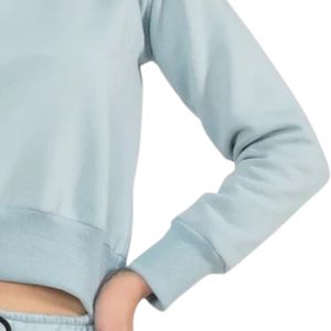 Women's Light Blue Crew Neck <b>Long</b> <b>Sleeve</b> <b>Cropped</b> Sweatshirt Fitted Casual Top with Elastic Waist Detail Minimalist Activewear - Product Image 3