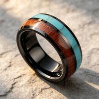 Bague en carbure de tungstène avec incrustation turquoise et bois de baril – Alliance de mariage unisexe, ajustement confortable, bijou de fiançailles et de promesse