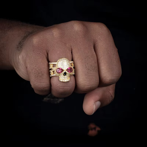 Anillo de Calavera para Hombre de Plata 18k con Diamante Cultivado en Laboratorio, Corte Pera, Certificado IGI, Ojo Rojo, Estilo Hip Hop Gótico Punk Rock Streetwear, Anillo de Pinky - Product Image 3