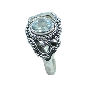 Anillo de Topacio Azul Natural, Plata de Ley 925, Hecho a Mano, Estilo Boho Vintage, Joyería de Gema Ovalada Facetada para Mujer - Product Image 1
