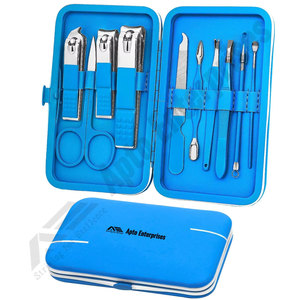 Étui élégant bleu, ensemble de manucure 10 pièces, kit de coupe-ongles de voyage mini, outils de soin des pieds, kit de toilettage en acier inoxydable - Product Image 1