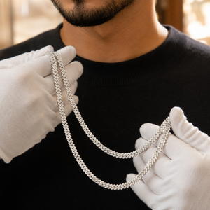 Collier chaîne en argent sterling 925 avec diamants ronds et double halo pavé pour homme – Bijou de soirée - Product Image 3