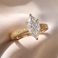 Anillo de Compromiso y Boda con Diamante Cultivado en Laboratorio de 2 Quilates, Corte Marquesa Holandesa, Estilo Art Deco, Oro de 18K, Grabado Gratuito, Certificado IGI, Unisex