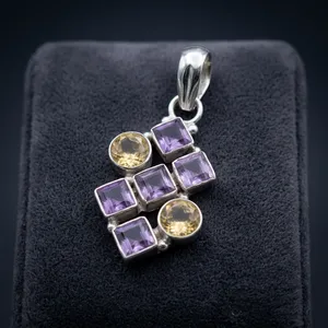 Colgante de Plata de Ley 925 con Amatista y Citrino, Hecho a Mano, Elegante, Multicolor, Joyería de Cristal, Estilo Boho - Product Image 2