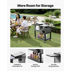 80QT Rolling Ice Chest Portable Patio Party <b>Bar</b> <b>Drink</b> Cooler Cart with Bottom Shelf Holds up 50 Bottles / 110 Cans for Camping - Product Image 3