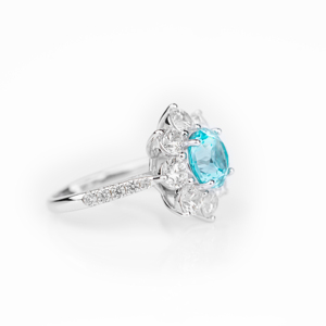 Bague Fleur Halo en Argent Sterling 925 avec Topaze Bleue Céleste pour Femme, Pierre Précieuse Ronde Taillée, Bijou Fin et Élégant, Cadeau pour Elle - Product Image 3