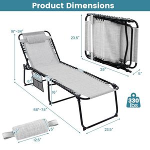 Adjustable <b>Backrest</b> and Footrest Foldable Recline Lounge Chair for Beach Use - Product Image 4