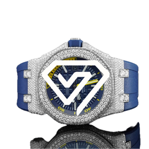 Reloj Deportivo Automático de Lujo con Correa de Caucho Azul de 41 mm, Moissanita y Plata de Ley 925 con Pavé Completo - Product Image 1