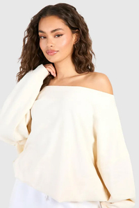Women Fashion <b>Off</b> <b>Shoulder</b> Sweat Shirt Oversized Soft Fleece Pullover Long Sleeve Casual Warm Top Plain Custom Clothing - Product Image 5