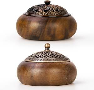Mabkhara Incense <b>Burner</b> Wooden <b>Burner</b> With Geometric Metal Backplate Hand-Made Sandalwood Base Religious Use All-Season Holder - Product Image 3