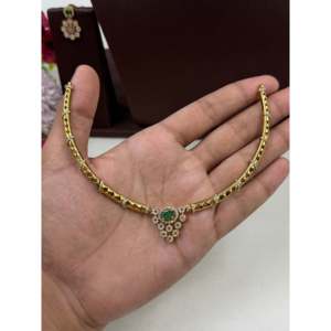 Indian Traditional Gold Plated Hasli <b>Necklace</b> <b>Set</b> with CZ <b>Earrings</b> for <b>Bridal</b> & Festival - Product Image 2