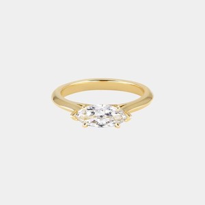 Anillos de compromiso de diamantes cultivados en laboratorio con corte marquesa East West, engaste de garra, oro macizo de 14k y 18k, solitario moderno de lujo, banda de boda - Product Image 1
