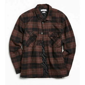 Customized 100% Cotton Flannel Solid Embossed Yarn Dyed <b>Shirt</b> Men <b>Quilted</b> Lined Brushed Buttons Formal Stand Breathable Spring - Product Image 5