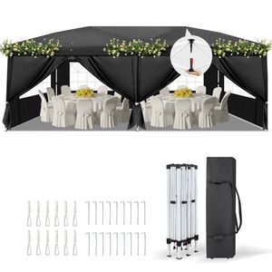 10x20 Black Instant Pop-Up <b>Canopy</b> <b>Tent</b> with 6 Panels 2 Doors 4 Mesh Windows 28/22mm Powder Coated Steel Frame 10x20mm Crossbar - Product Image 3
