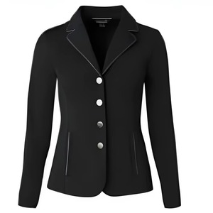 Chaqueta de equitación para mujer de alta calidad, transpirable, de corte ajustado, con ribetes en contraste, solapas y aberturas traseras, de elastano. - Product Image 1