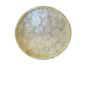 Plateau de service rond en coquille de capiz blanche de luxe, incrustation de nacre, plateau de table à café pour le petit-déjeuner, cadeau décoratif en nacre du Vietnam - Product Image 1