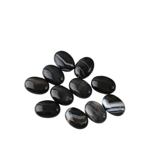 Agate noire naturelle en dentelle, polie, à dos plat, lisse, ovale, convexe, circulaire, pierre précieuse en vrac taillée pour la fabrication de bijoux, lot en gros - Product Image 3