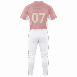 Custom Dusty Rose Softball Uniform Set Men’s Polyester <b>Mesh</b> Jersey and White <b>Pants</b> with Embroidery Logo - Product Image 3
