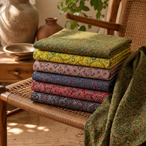 Jaipur Moda Anaya I Designer Cotton Ajrakh <b>Fabric</b> Hand Block Printed Traditional Paisley Pattern <b>Medium</b> Weight for Dresses - Product Image 2