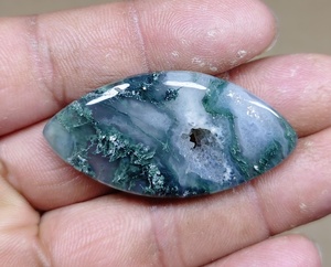 Cabochon d'agate mousse naturelle, pierre précieuse taillée en marquise, quartz vert et blanc poli, pierre lâche pour la fabrication de colliers et de bijoux - Product Image 2