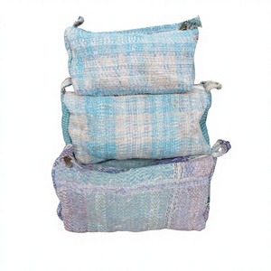 Casual Handmade Kantha Patchwork Floral Pattern Modern Zipper Closure Lightweight Kantha Pouch Set Artisan Eco-Friendly Cosmetic - Product Image 1