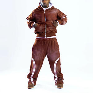 ชุดฮู้ดดี้ผ้าเฟรนช์เทอร์รี่ลายปักสไตล์วินเทจสำหรับผู้ชาย พร้อมกางเกงขายาวซิปแบบหนาพิเศษสำหรับฤดูหนาว - Product Image 3