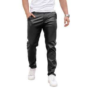 Men's Leather Pants Casual Fashion <b>Trousers</b> Slim Fit Streetwear Bottoms Durable PU Leather Material Comfortable Fit - Product Image 1