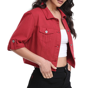 Wholesale Long Sleeve With Button Cuff Cropped Denim Jacket For Women's Customized Logo Solid Color Quick Dry Denim Jacket - Product Image 6