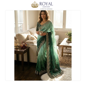 Vente en gros de vêtements indiens de créateur de la meilleure qualité pour mariage, sari en mousseline de soie Fendy douce avec broderie et travail de sequins - Product Image 3