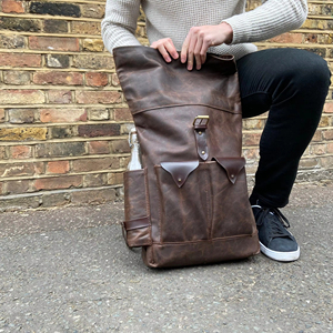 Performance Leather <b>Roll</b> Top <b>Backpack</b> Weatherproof Treatment Rucksack For Wholesale Buyers LTBP-0303 - Product Image 1