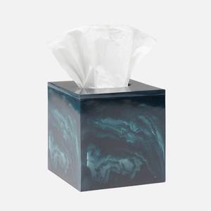 Caja de pañuelos de resina azul de lujo, cubierta decorativa cuadrada para pañuelos, efecto mármol moderno, organizador de mesa para el hogar, baño u oficina - Product Image 2
