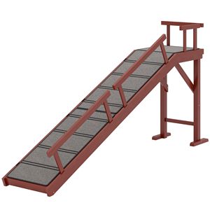 Scala per Animali Domestici in Legno Massello, 180 cm, Rampa per Cani Marrone con Ringhiere Rimovibili, Superficie Antiscivolo per Soggiorno, Imbottita in Memory Foam - Product Image 1