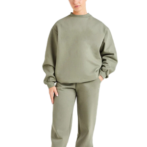 Sweat-shirt à col rond surdimensionné, couleur unie, en molleton, unisexe, décontracté, pour l'automne, vert, manches longues, coupe classique - Product Image 1